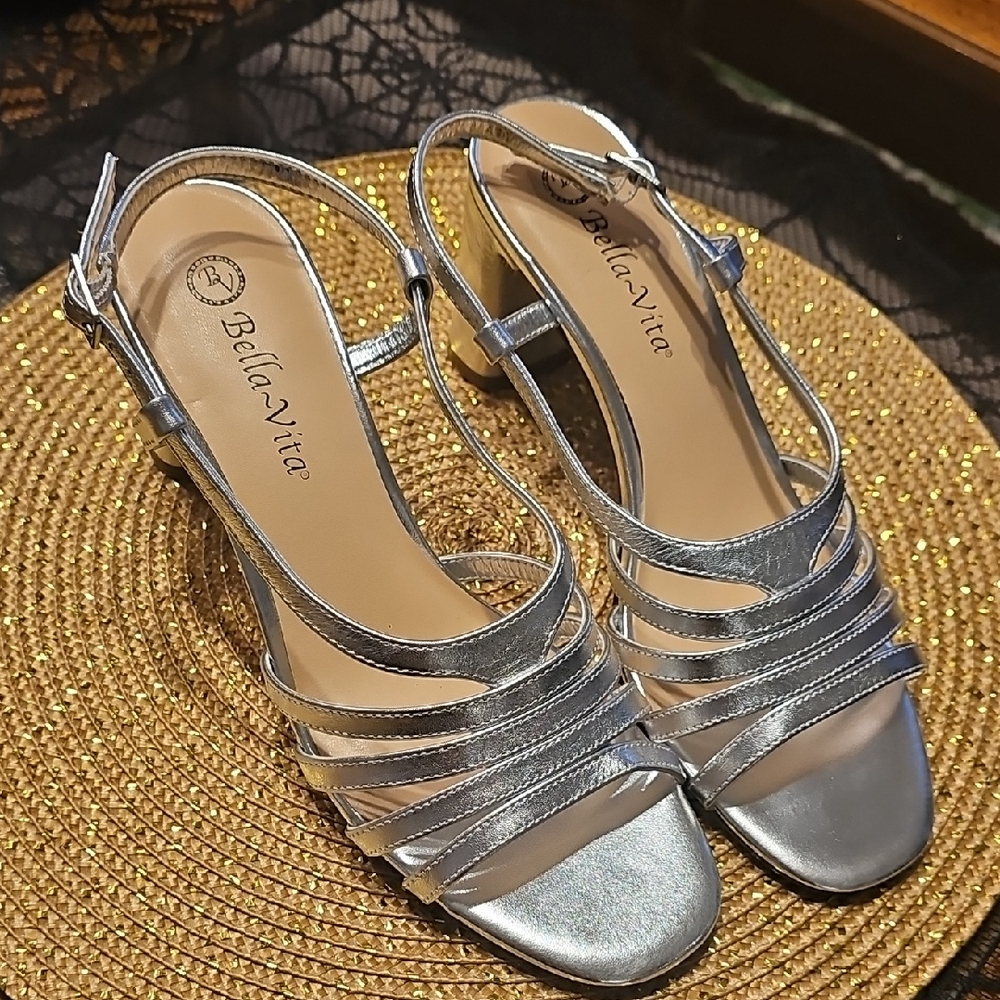 Bella Vita Shimmering Silver Strappy Sandals